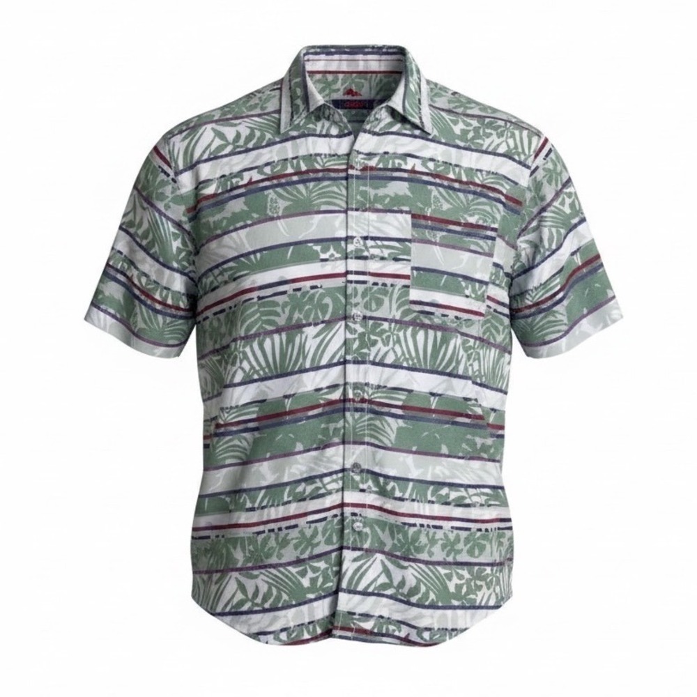 Tommy Bahama Mens XXL Maldonado Camp Stripe Tropical‎ Fern Button Front Shirt